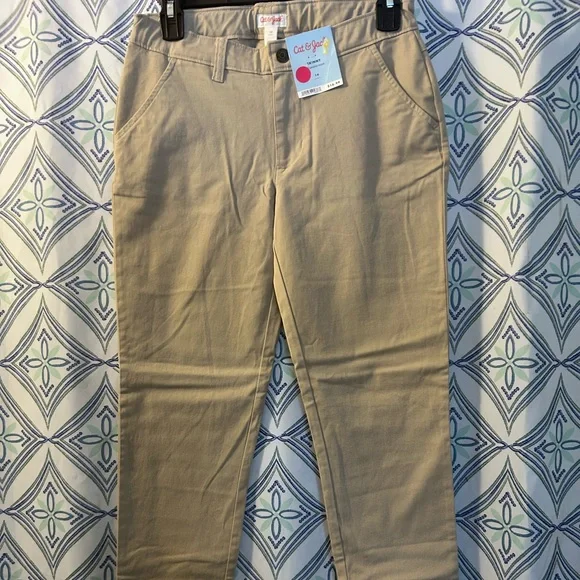 Cat & Jack Khaki Casual Pants w/Flat Front and Elastic Side Bands, NWT Zipper - Picture 5 of 8